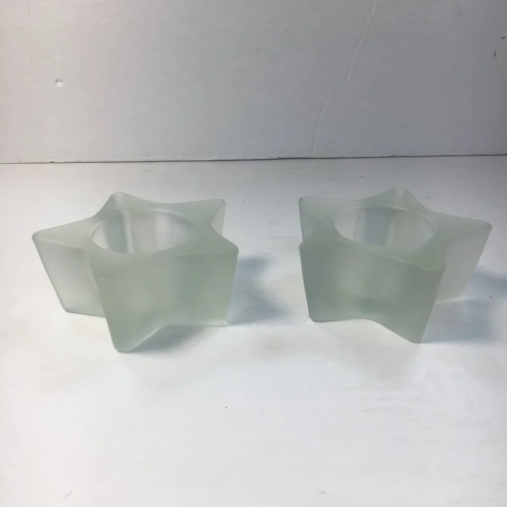 Ikea 2 Star Shaped Frosted Glass Candle Tea Light Holders 1.5